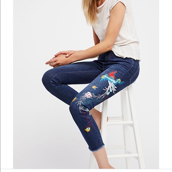 Free People embroidered bird jean-EUC-$60 FIRM - Picture 1 of 4
